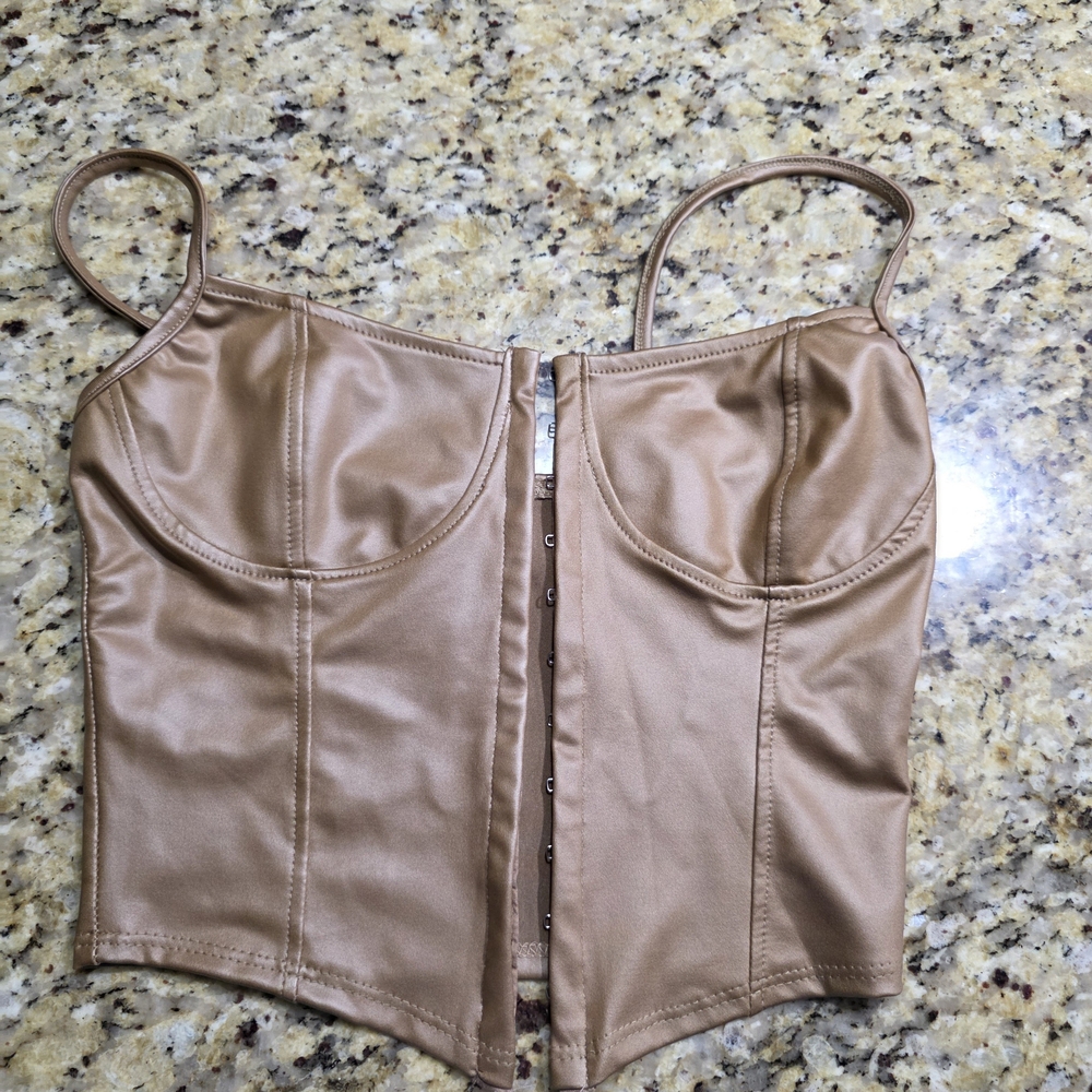 Tan Satin Bustier Top